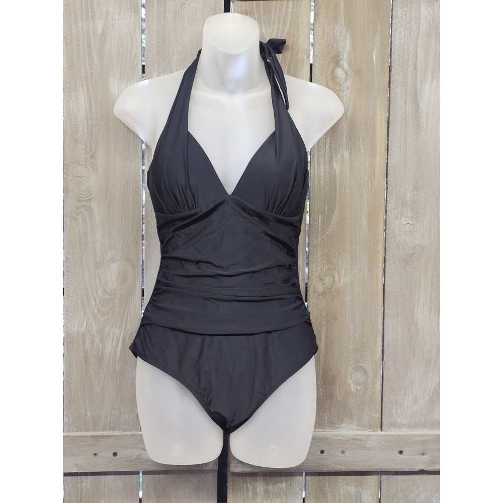 NWT‎ Cupshe Womens One Piece Swimsuit Size S Black  Ruched